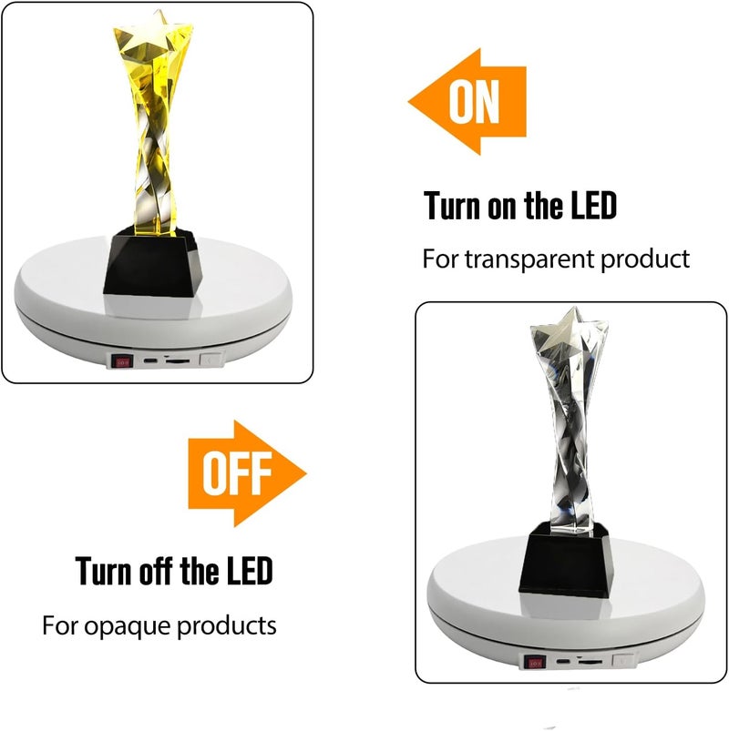 JAYEGT Motorized Rotating Display Stand with LED Light , 10 inch /55lbs Load, 360 Degree Electronic Photography Turntable for Products Shows, Jewelry, Crystal Art ，Watch, 3D Models (White / 5 Colors - Image 4